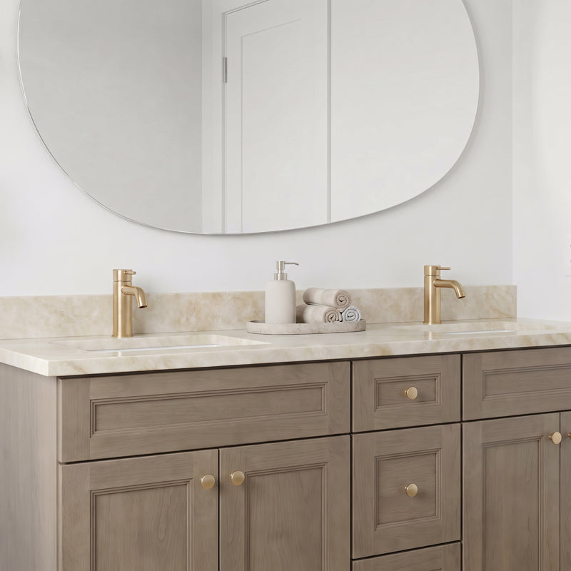 Double sinks with cream quartzite top