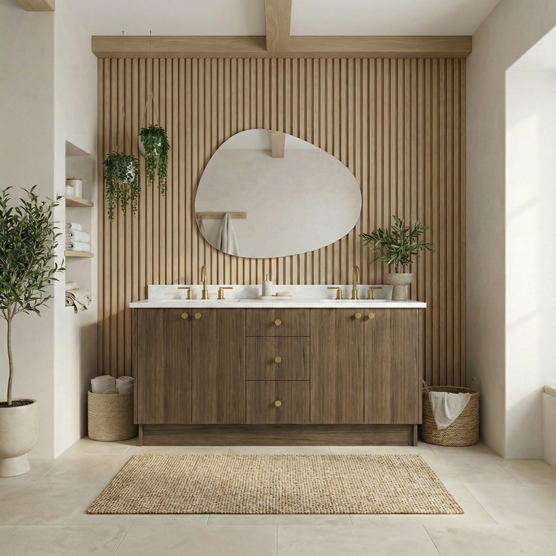 72" Pure Walnut European Vanity with Quartz Top – Double Sink