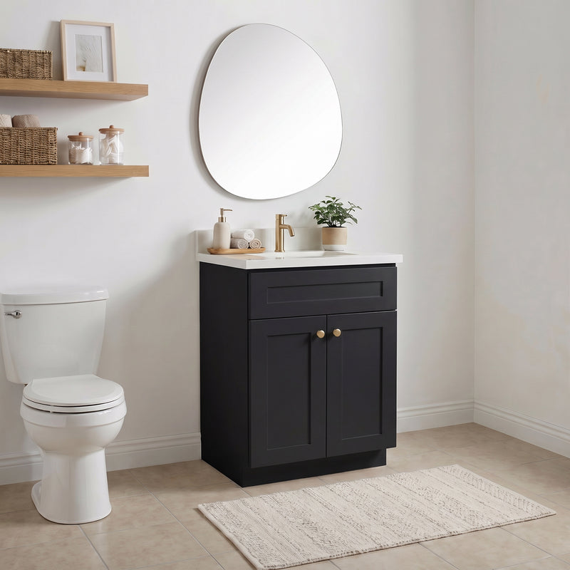 24" Black Shaker Vanity with Pure White Quartz Top
