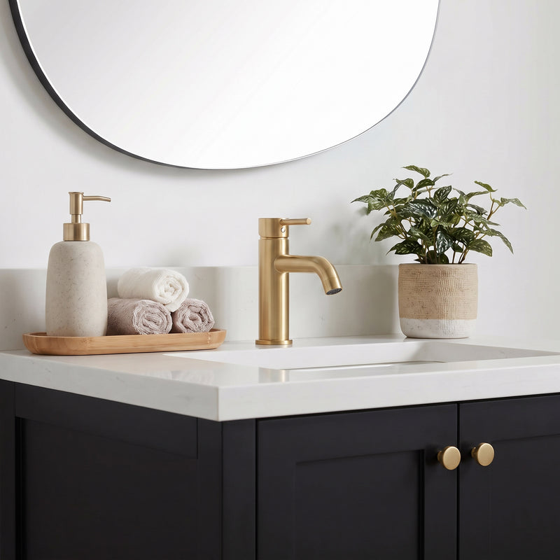 24" Black Shaker Vanity with Pure White Quartz Top