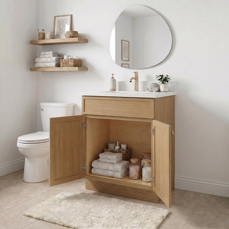 24" Slim Shaker Vanity — White Oak