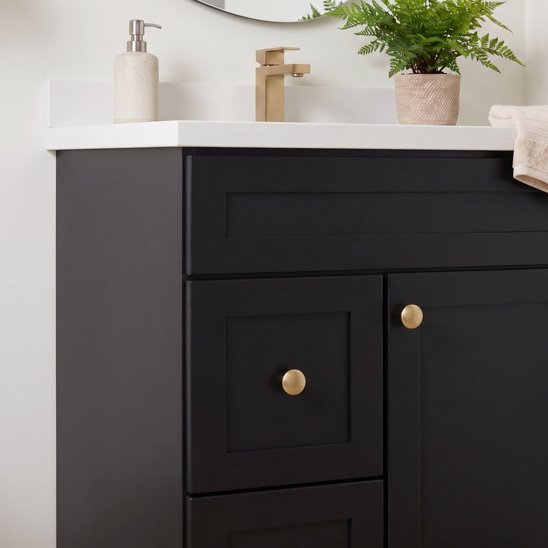30" Black Shaker Vanity with Pure White Quartz Top
