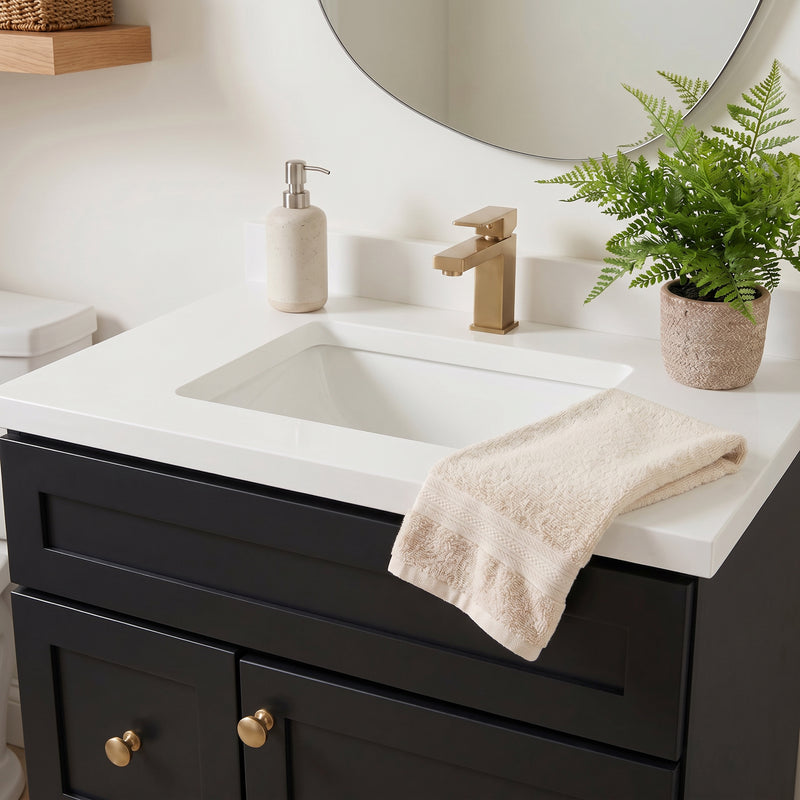 30" Black Shaker Vanity with Pure White Quartz Top