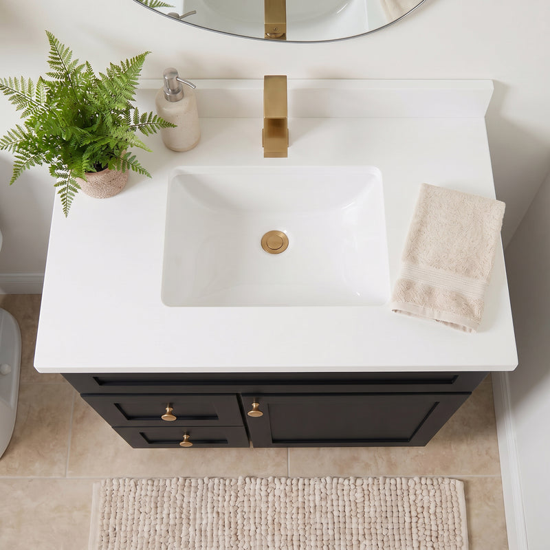 30" Black Shaker Vanity with Pure White Quartz Top