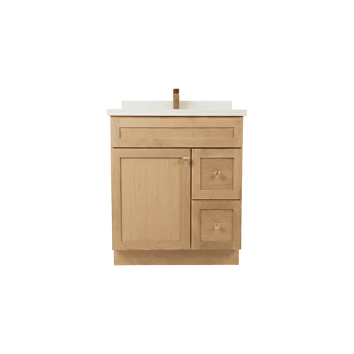 30" White Oak Shaker Bathroom Vanity with Quartz Top – Single Sink
