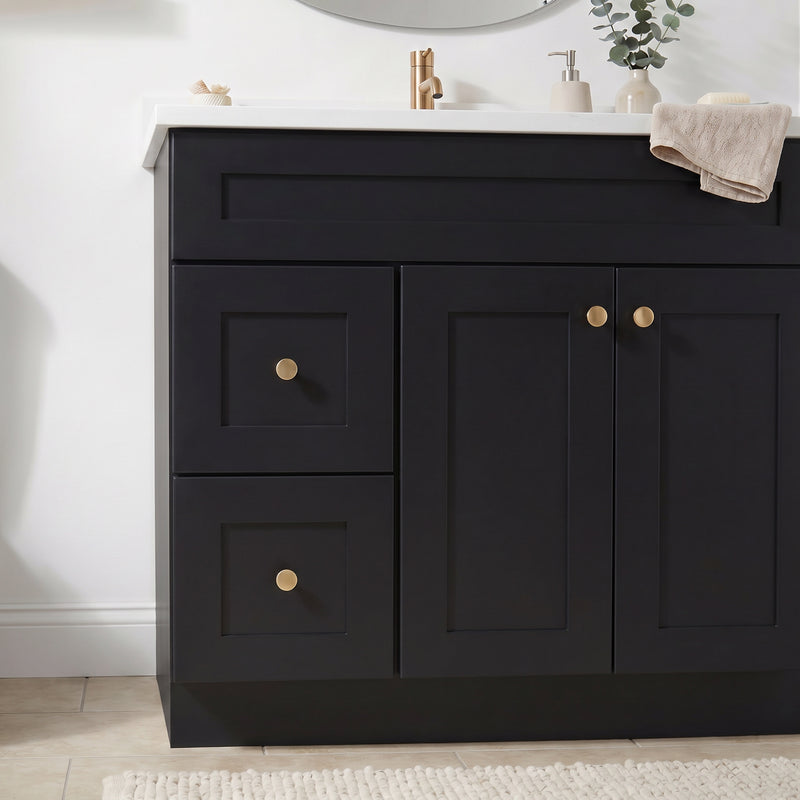 36" Black Shaker Vanity with Pure White Quartz Top