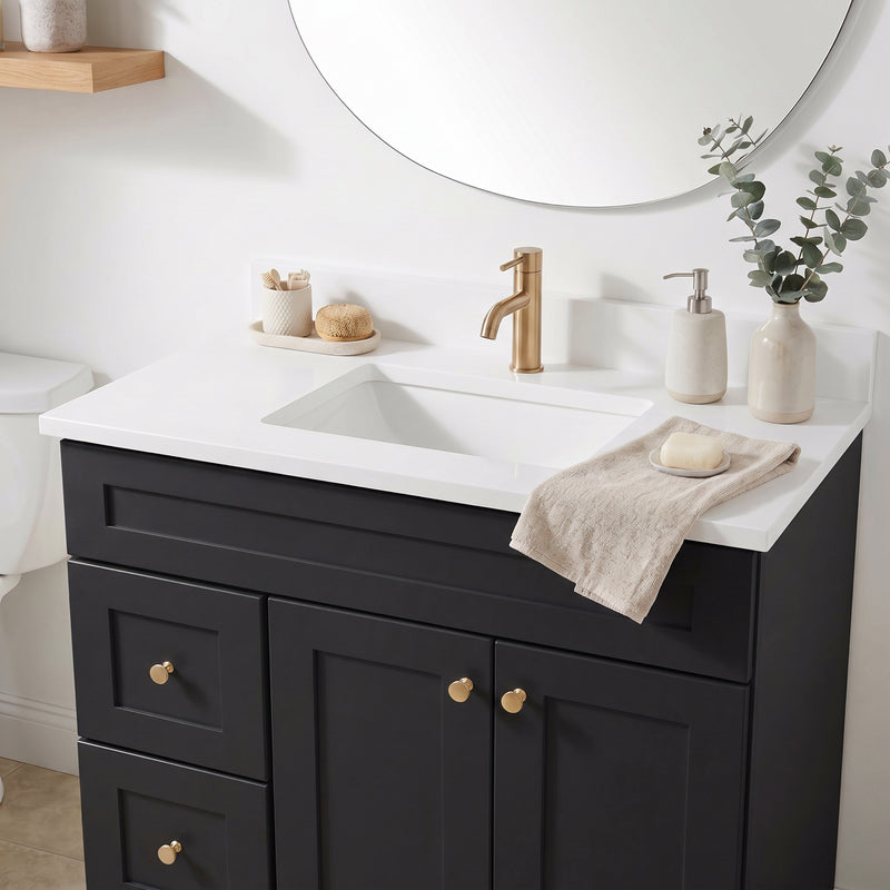 36" Black Shaker Vanity with Pure White Quartz Top