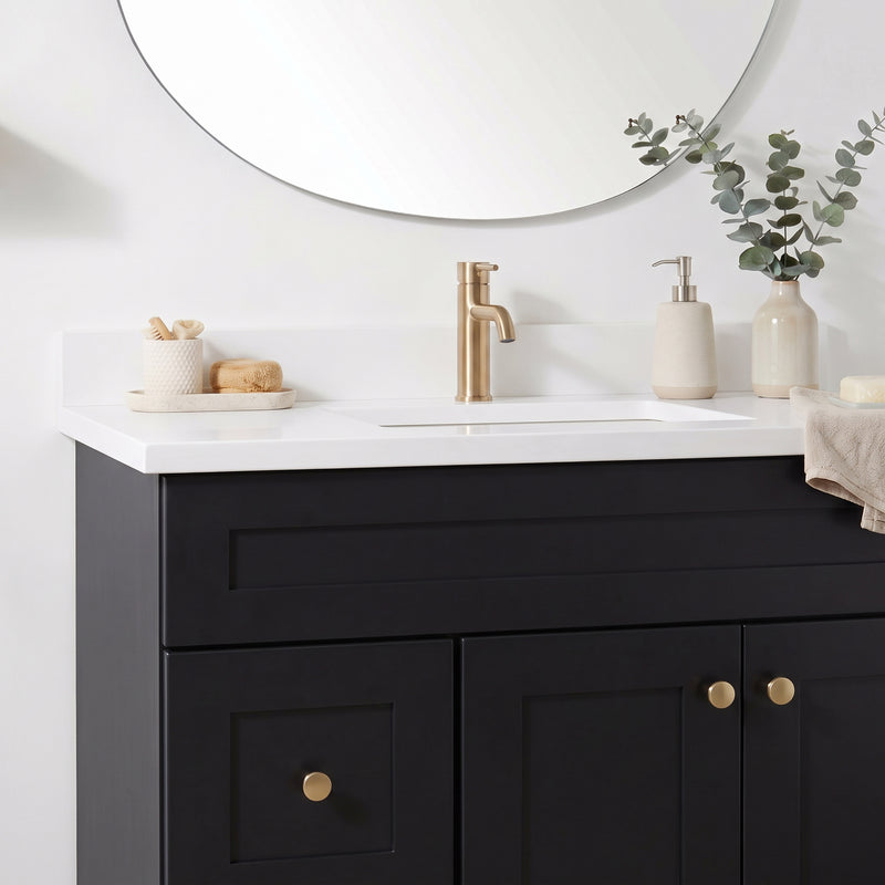 36" Black Shaker Vanity with Pure White Quartz Top