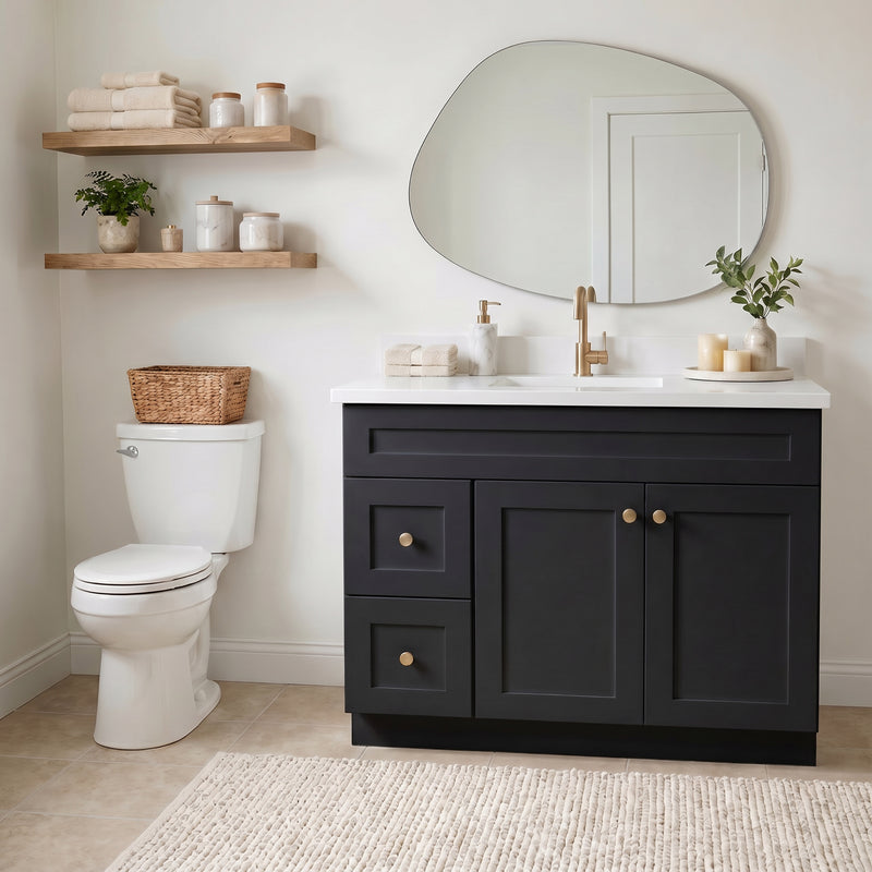 42" Black Shaker Vanity with Pure White Quartz Top