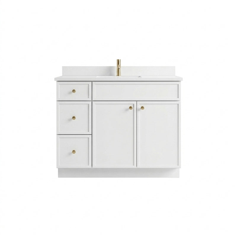 42" White Slim Shaker Bathroom Vanity with Quartz Top