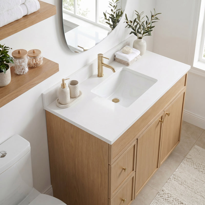 42" Slim Shaker Vanity — White Oak