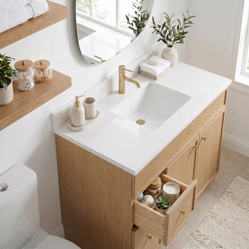 42" Slim Shaker Vanity — White Oak
