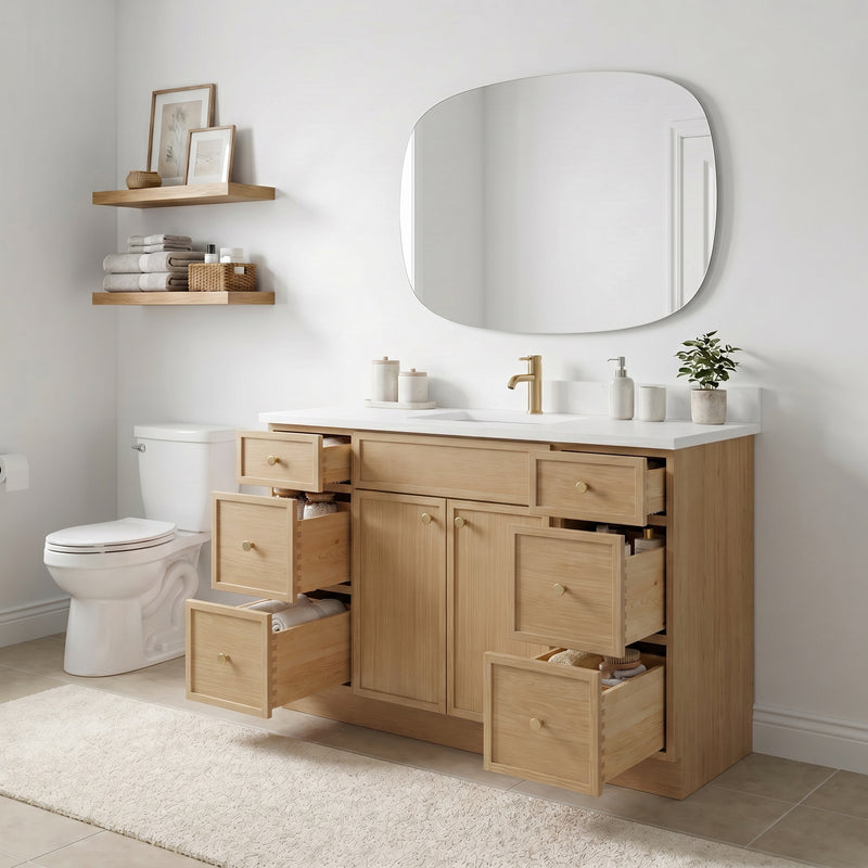 48" Slim Shaker Vanity — White Oak