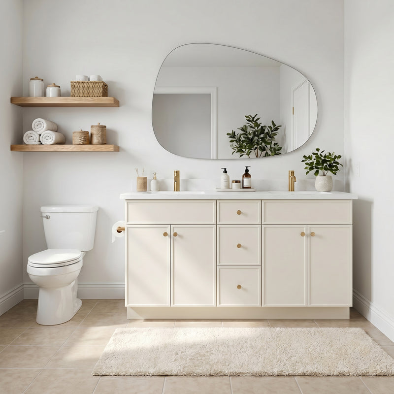 60" Slim Shaker Vanity — Off White, Double Sink