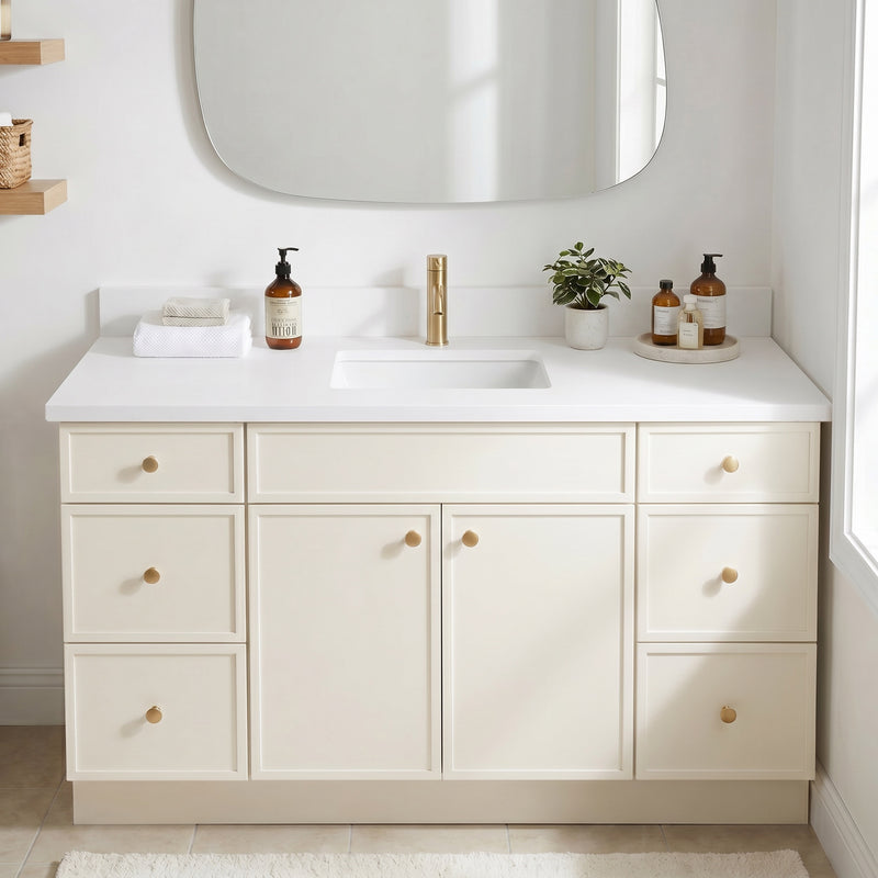 60" Slim Shaker Vanity — Off White, Single Sink