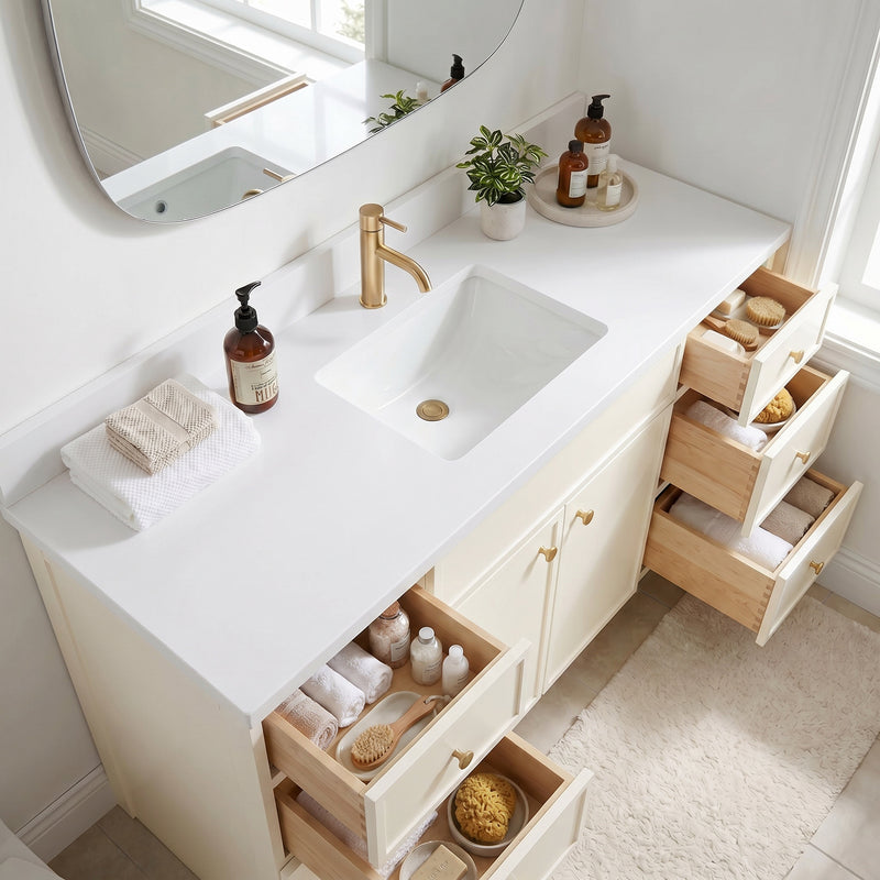 60" Slim Shaker Vanity — Off White, Single Sink
