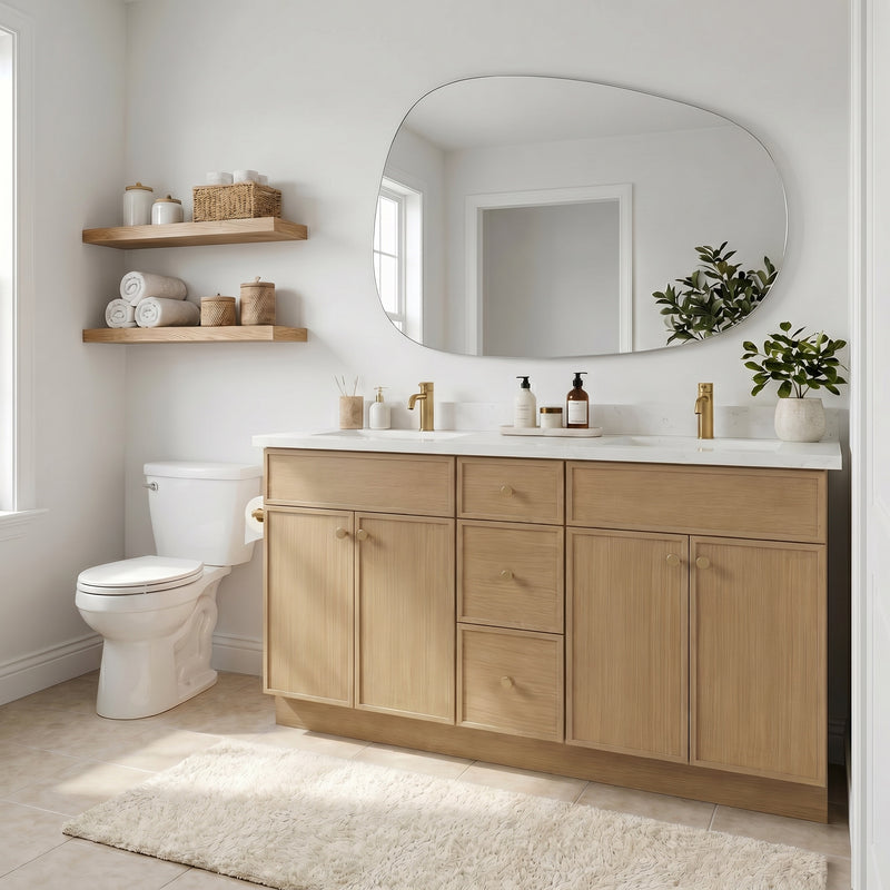 60" Slim Shaker Vanity — White Oak, Double Sink
