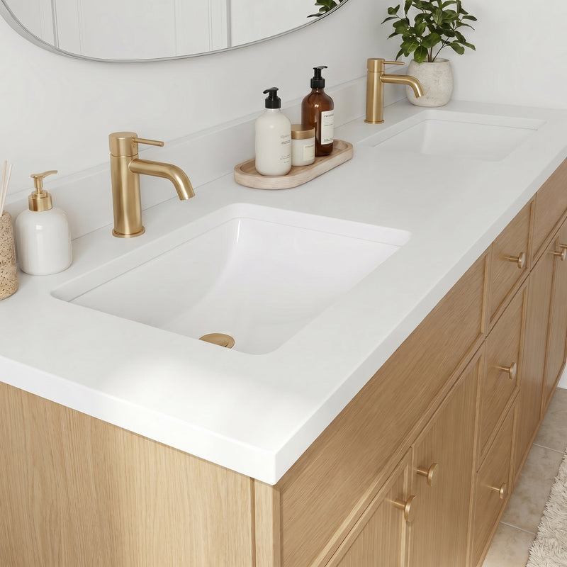 60" Slim Shaker Vanity — White Oak, Double Sink