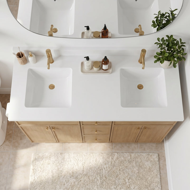60" Slim Shaker Vanity — White Oak, Double Sink