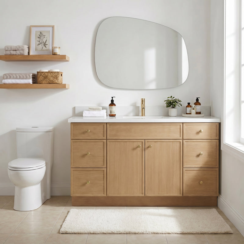 60" Slim Shaker Vanity — White Oak, Single Sink