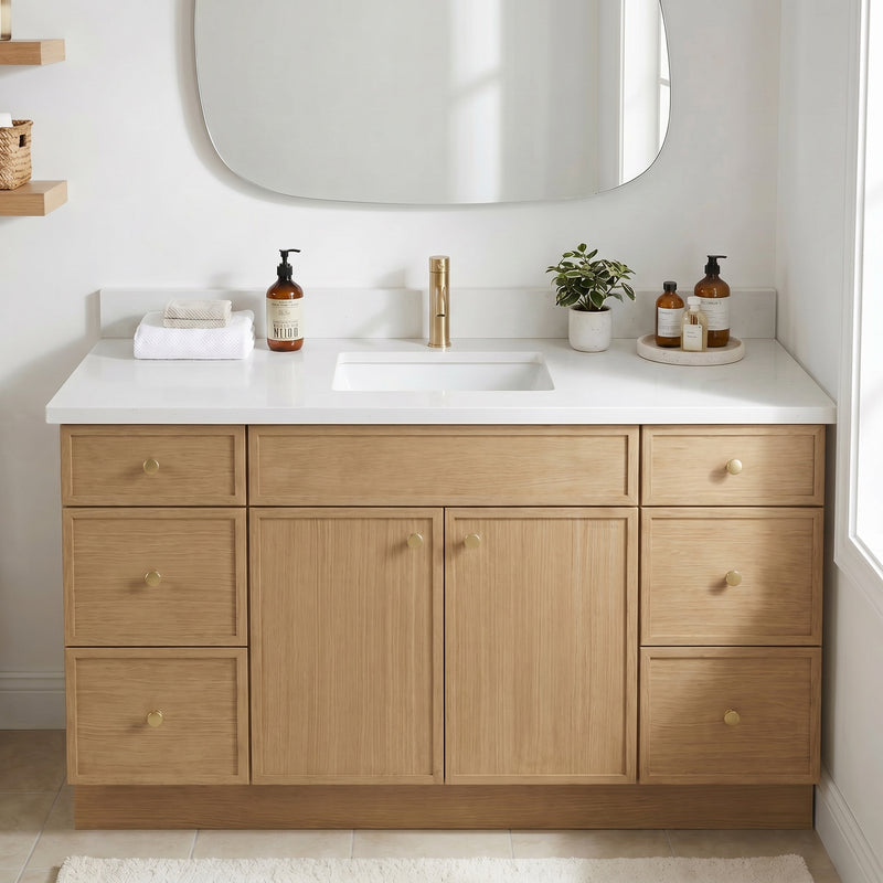 60" Slim Shaker Vanity — White Oak, Single Sink