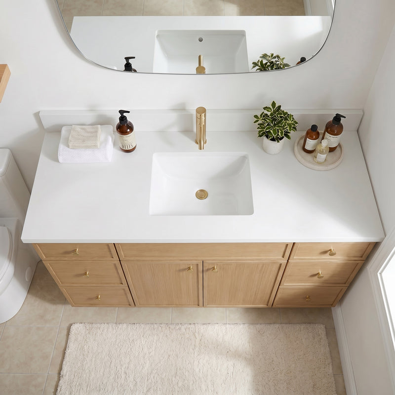 60" Slim Shaker Vanity — White Oak, Single Sink