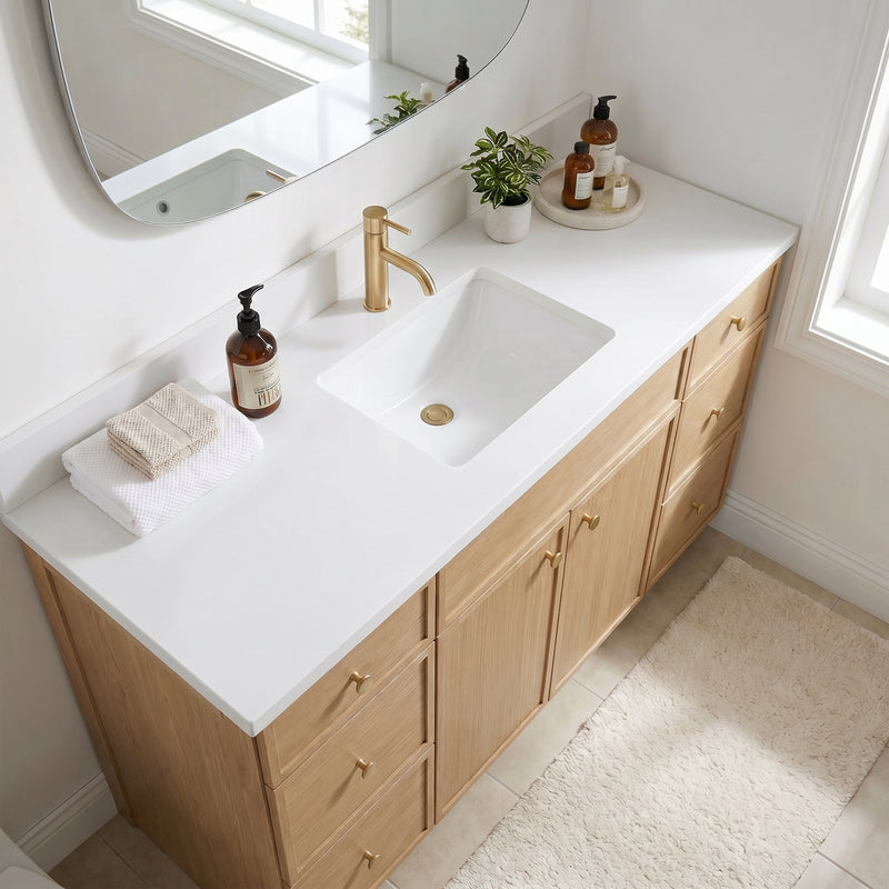 60" Slim Shaker Vanity — White Oak, Single Sink