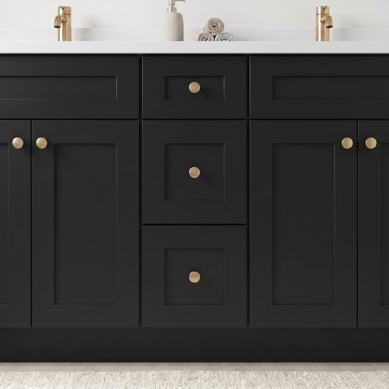 60" Black Shaker Double Vanity with Pure White Quartz Top