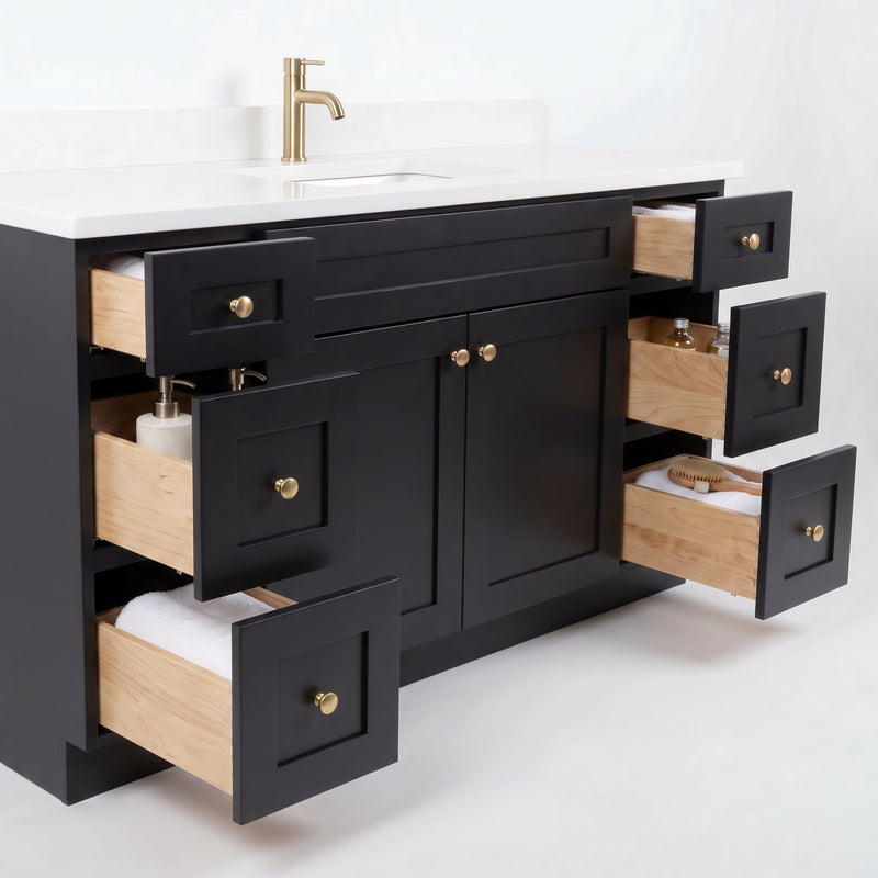 60" Black Shaker Vanity with Pure White Quartz Top