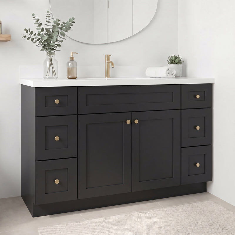 60" Black Shaker Vanity with Pure White Quartz Top