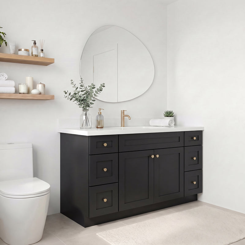 60" Black Shaker Vanity with Pure White Quartz Top