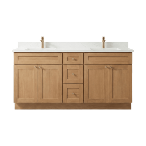 72" White Oak Shaker Bathroom Vanity with Quartz Top – Double Sink