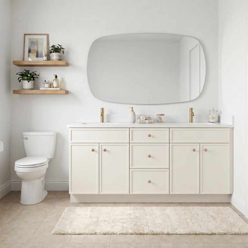 72" Slim Shaker Vanity — Off White, Double Sink