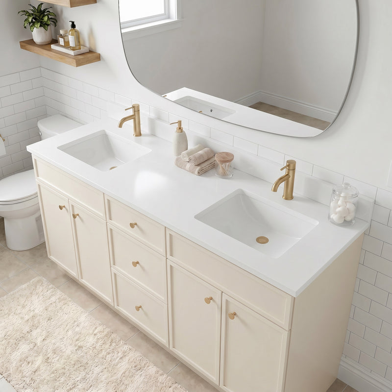 72" Slim Shaker Vanity — Off White, Double Sink