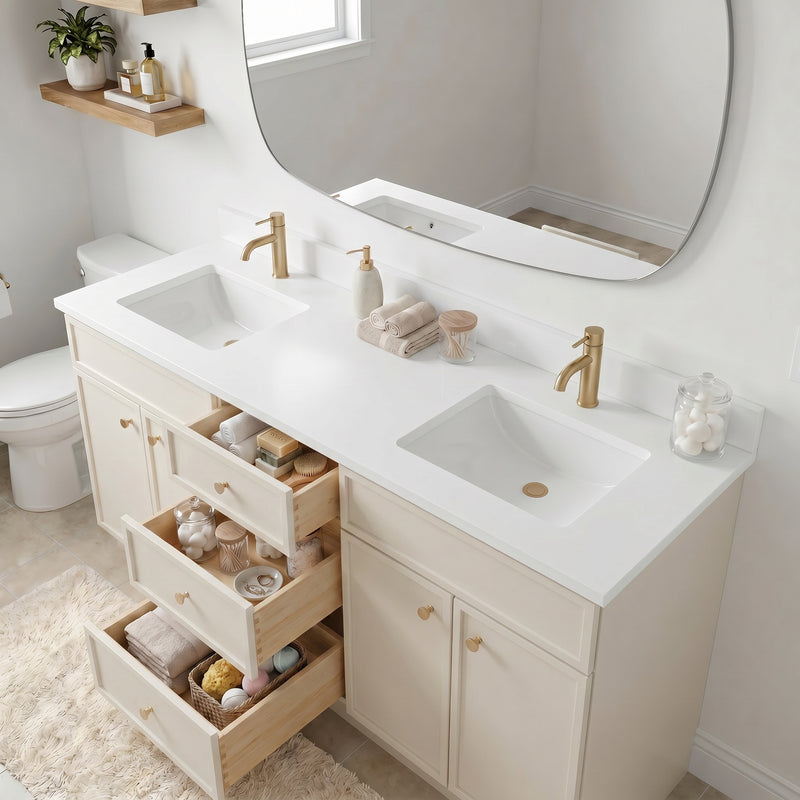 72" Slim Shaker Vanity — Off White, Double Sink