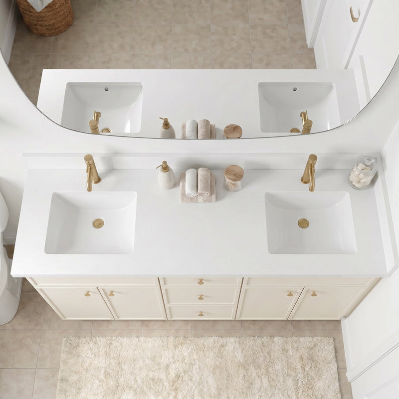 72" Slim Shaker Vanity — Off White, Double Sink