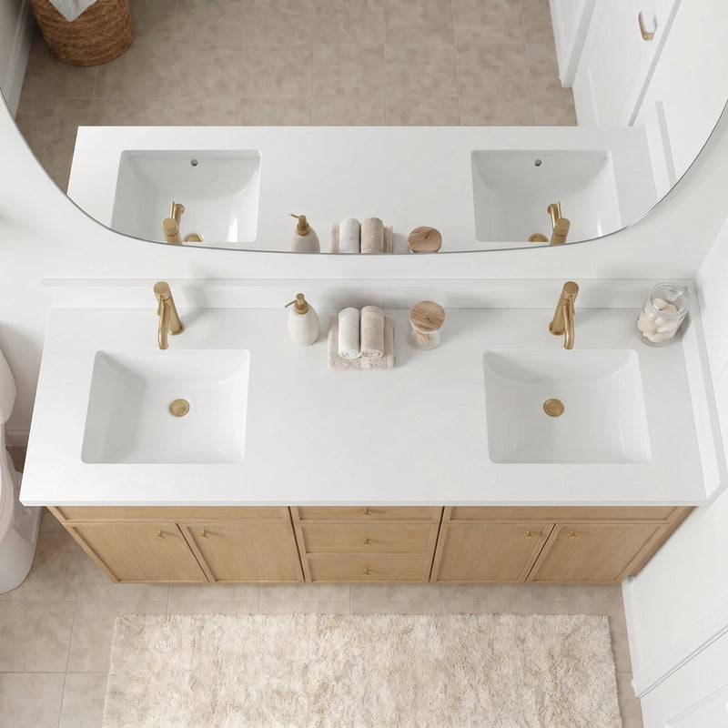 72" Slim Shaker Vanity — White Oak, Double Sink