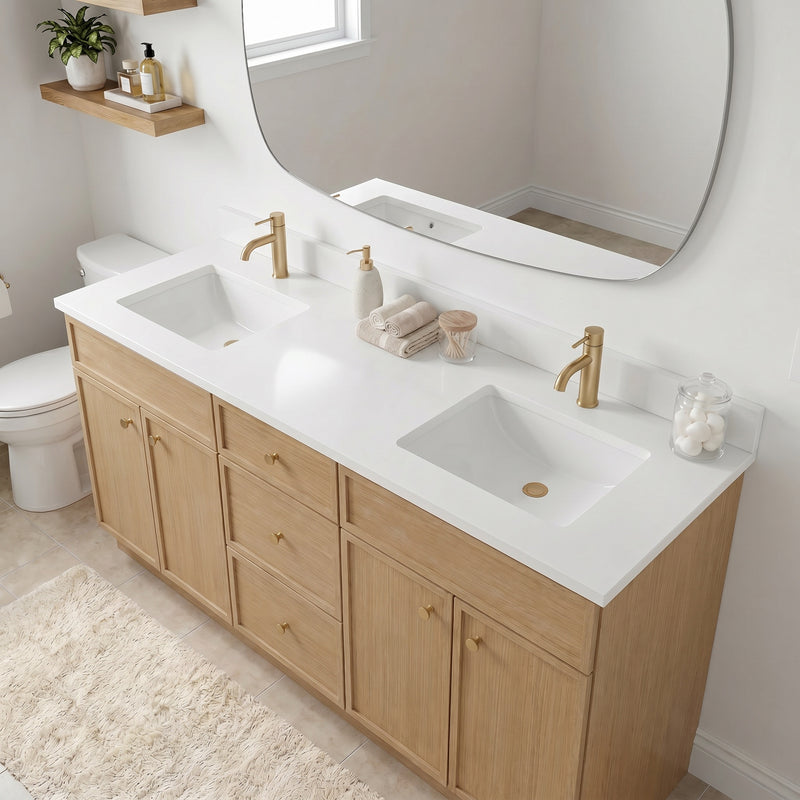 72" Slim Shaker Vanity — White Oak, Double Sink