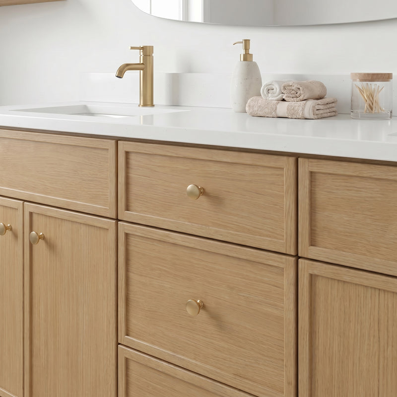 72" Slim Shaker Vanity — White Oak, Double Sink