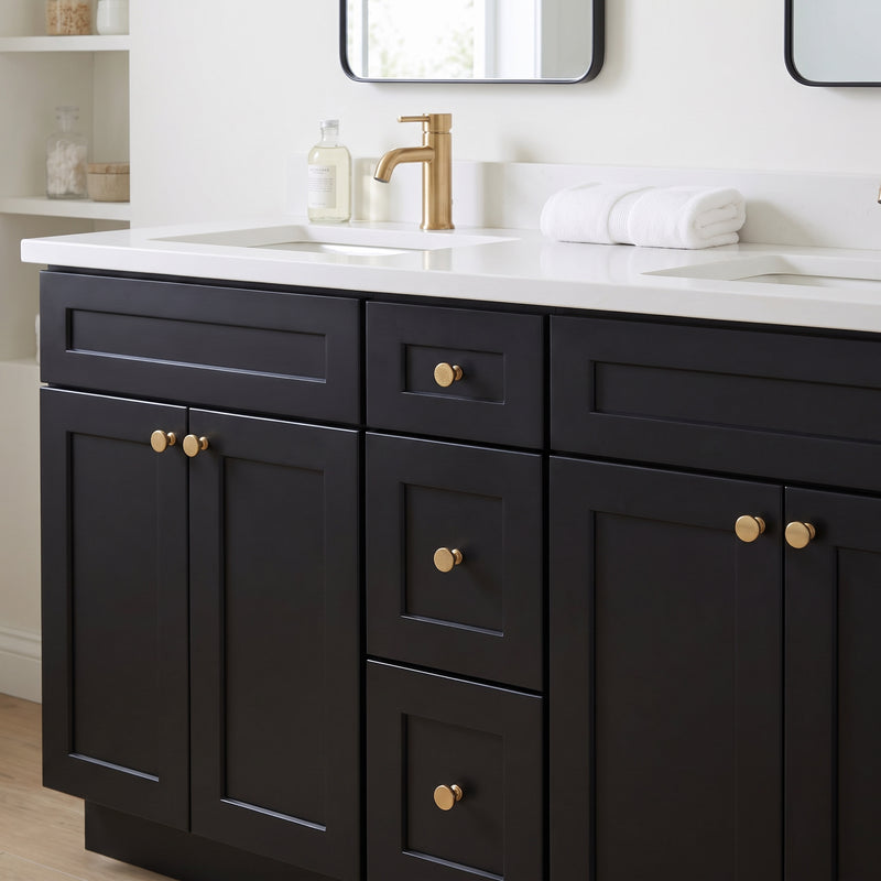 72" Black Shaker Double Vanity with Pure White Quartz Top