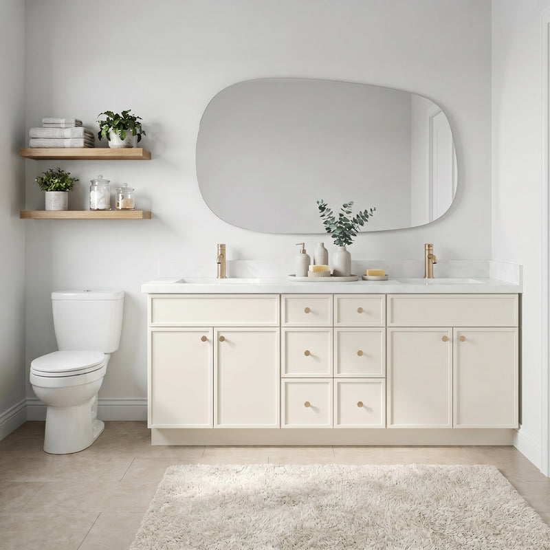 84" Slim Shaker Vanity — Off White, 6 Drawers