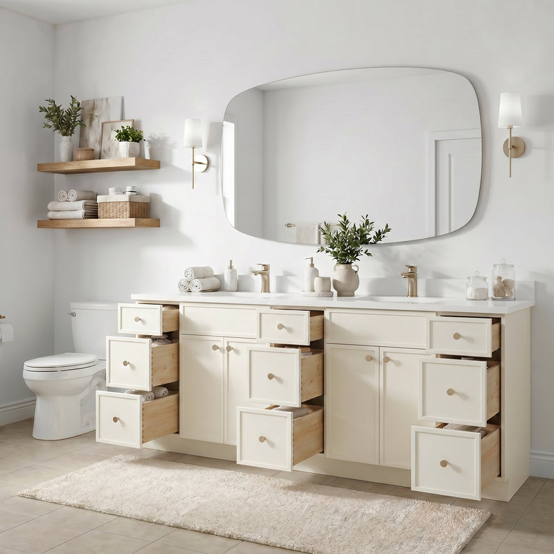 84" Slim Shaker Vanity — Off White, 9 Drawers