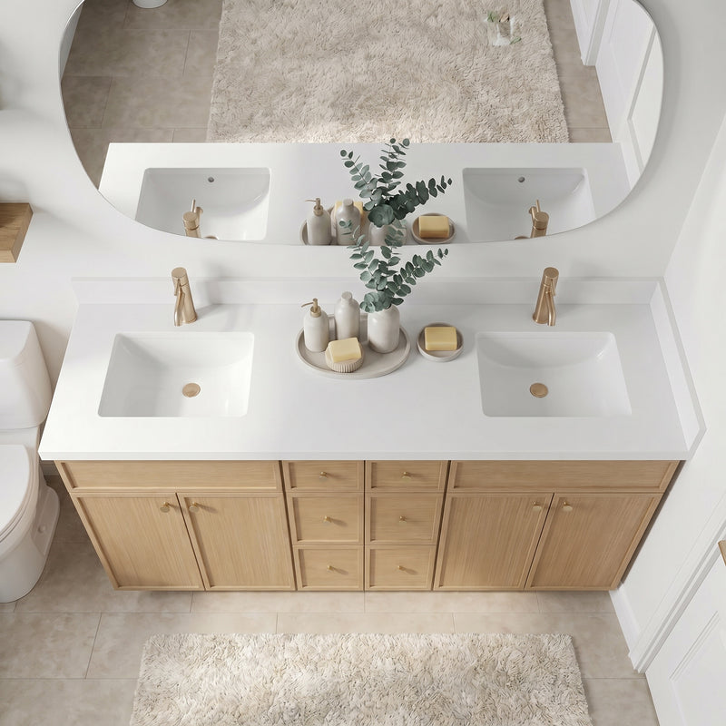 84" Slim Shaker Vanity — White Oak, 6 Drawers