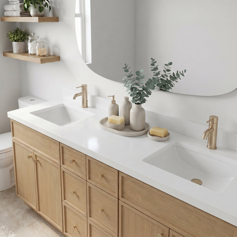 84" Slim Shaker Vanity — White Oak, 6 Drawers