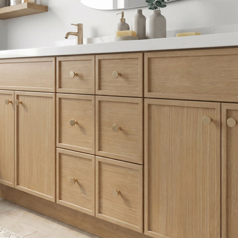 84" Slim Shaker Vanity — White Oak, 6 Drawers