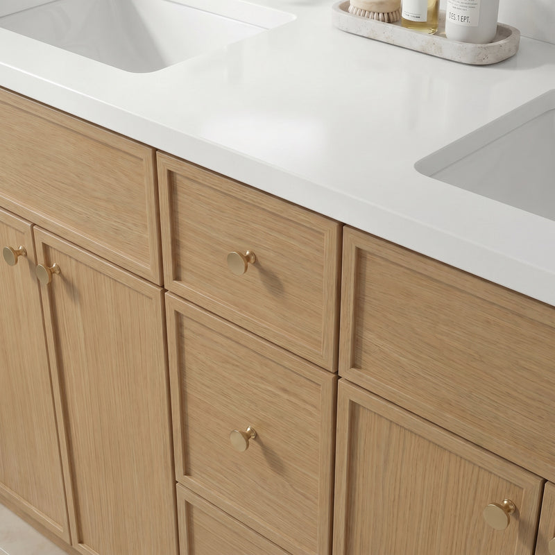84" Slim Shaker Vanity — White Oak, 9 Drawers
