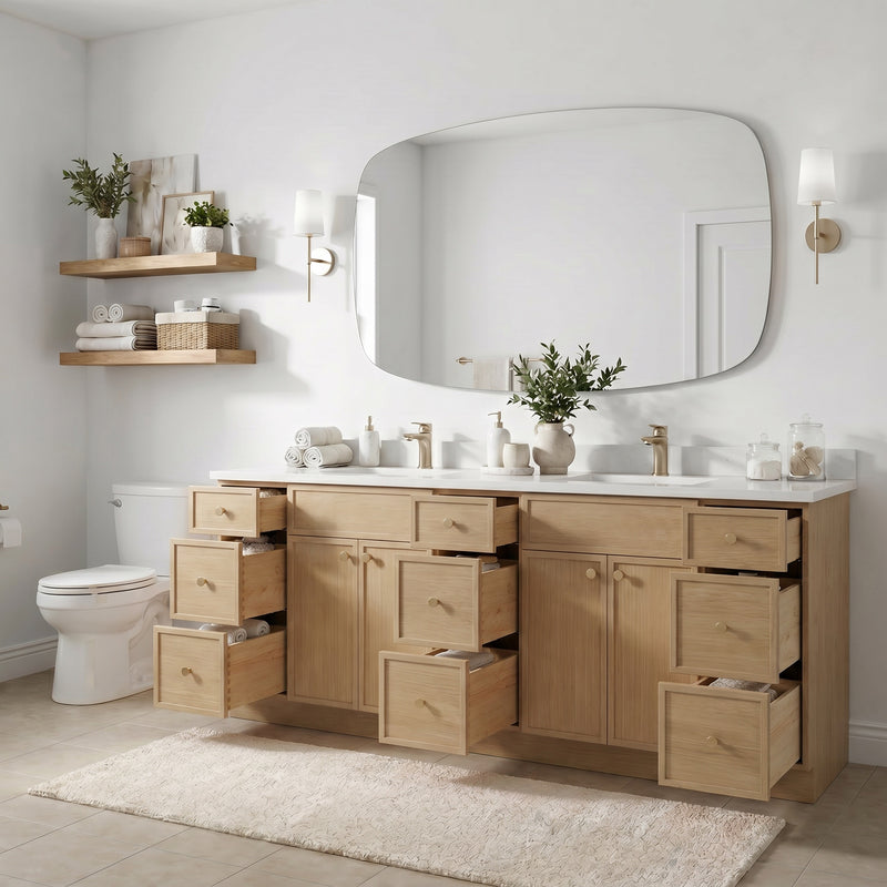 84" Slim Shaker Vanity — White Oak, 9 Drawers
