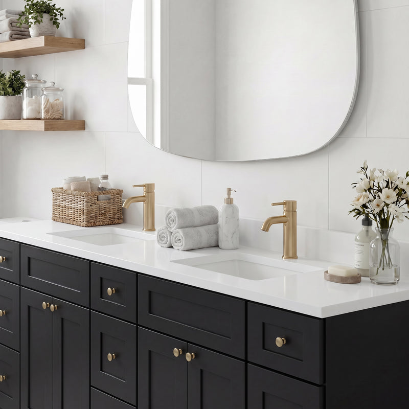 84" Black Shaker Vanity — 6 Drawers with Pure White Quartz Top