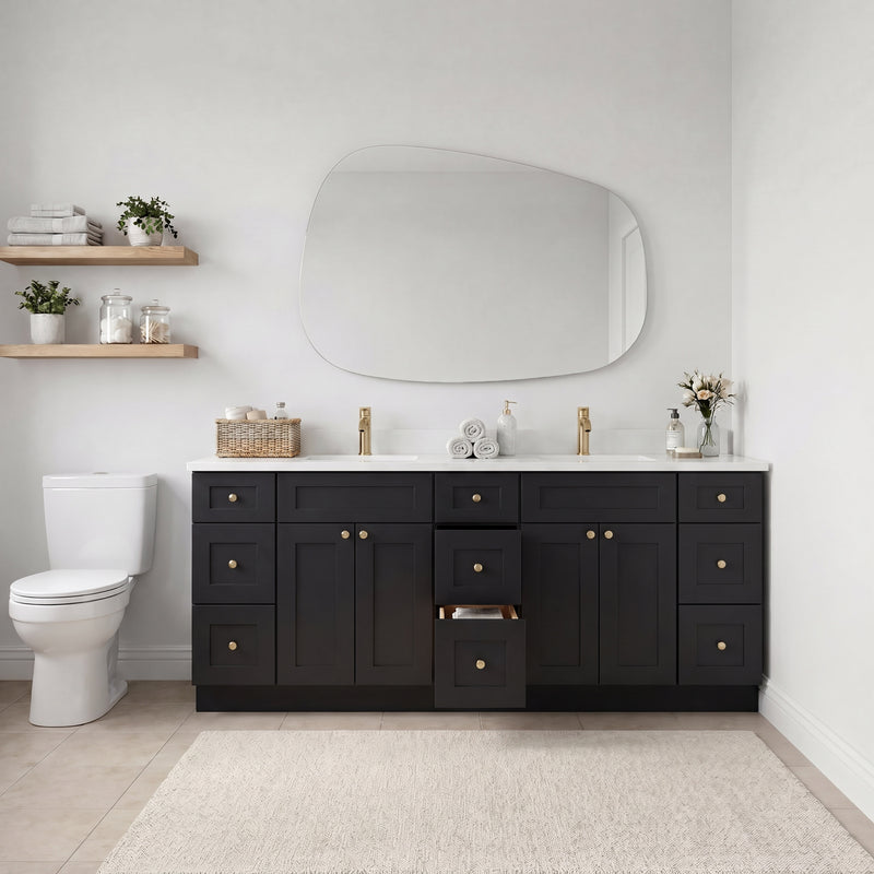 84" Black Shaker Vanity — 6 Drawers with Pure White Quartz Top