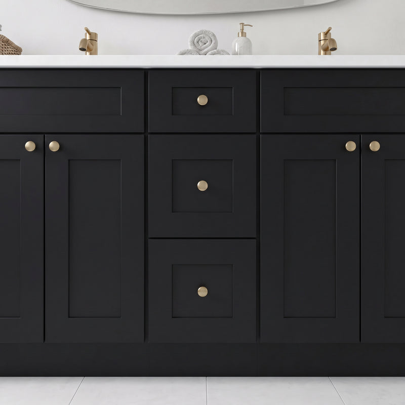 84" Black Shaker Vanity — 6 Drawers with Pure White Quartz Top